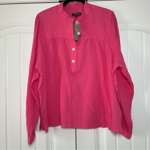 J. Crew Cotton Gauze Fresco Top Long Sleeve Button Front Pink Size 2X NWT - Picture 3 of 8